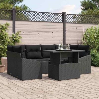 vidaXL Set de canapele pentru grădină 7 pcs Negru 100 x 55 x 73 cm 3348939 foto
