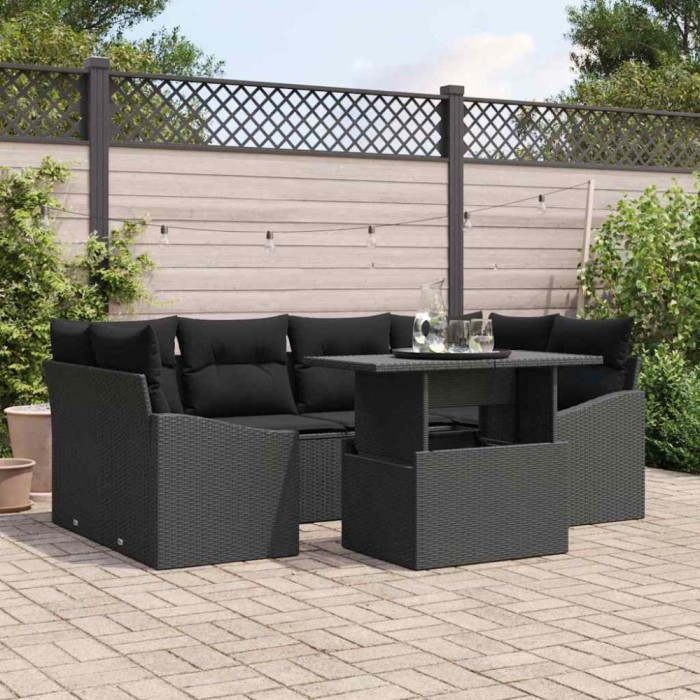 vidaXL Set de canapele pentru grădină 7 pcs Negru 100 x 55 x 73 cm 3348939