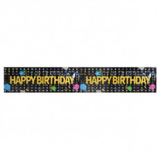 Banner de Petrecere Negru Metalizat cu Franjuri & Happy Birthday Colorat