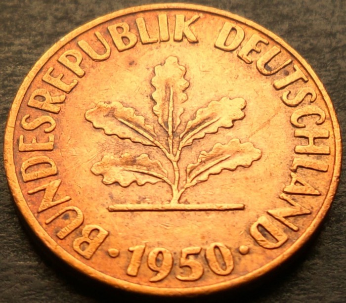 Moneda istorica 1 PFENNIG - RF GERMANIA, anul 1950 *cod 2898 - litera D