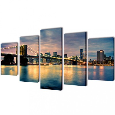 Set tablouri perete din p&amp;acirc;nză, podul Brooklyn, vedere r&amp;acirc;u, 200x100 cm foto