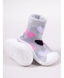 Mocasini pentru copii cu talpă antiderapantă &ndash; Design inimioare roz și negre pe