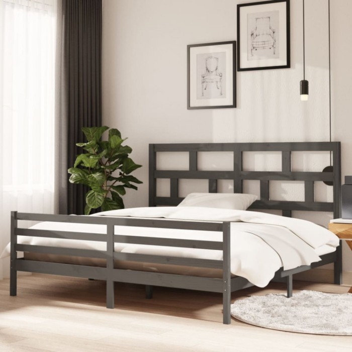 vidaXL Cadru de pat, gri , 200x200 cm, lemn masiv de pin 3101305