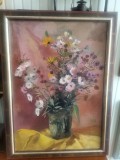 Lucrare foarte veche in ulei de o foarte bună calitate semnata &icirc;ncadrată &icirc;ntr-o ramă din lemn, Flori, Realism
