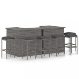 Set mobilier bar grădină vidaXL, 8 piese, poliratan gri, cu perne antracit, masă 100x50x105cm, scaune 38x38x76cm