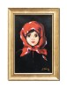 Tablou Fetita cu basma rosie pictat manual inramat, 35x25cm ulei panza, reproducere Nicolae Grigorescu