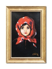 Tablou Fetita cu basma rosie pictat manual inramat, 35x25cm ulei panza, reproducere Nicolae Grigorescu foto
