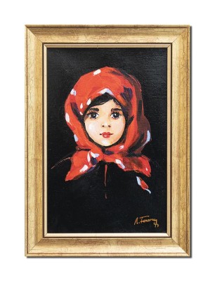 Tablou Fetita cu basma rosie pictat manual inramat, 35x25cm ulei panza, reproducere Nicolae Grigorescu foto