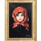 Tablou Fetita cu basma rosie pictat manual inramat, 35x25cm ulei panza, reproducere Nicolae Grigorescu