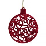 Glob Brad de Crăciun Catifea, Bordo, 6 cm, Model Perforat
