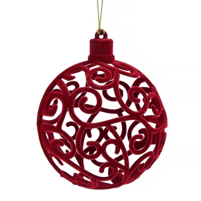 Glob Brad de Crăciun Catifea, Bordo, 6 cm, Model Perforat