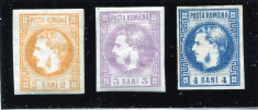 1868 , ROMANIA , CAROL I CU FAVORITI EM.2 - 3 VALORI NESTAMPILATE foto