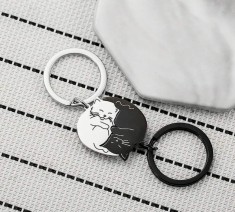 Set brelocuri cu pisici imbratisate , Fericirea e completa doar impreuna