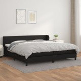 VidaXL Pat continental cu saltea, negru, 200x200 cm, piele ecologică