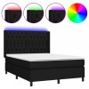 Pat cu arcuri, saltea si LED, negru, 140x190 cm, textil
