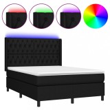 Cumpara ieftin Pat cu arcuri, saltea si LED, negru, 140x190 cm, textil
