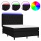 Pat cu arcuri, saltea si LED, negru, 140x190 cm, textil