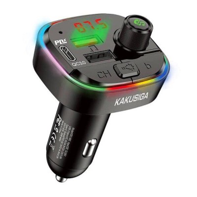 Transmitator Kakusiga, Bluetooth 5.0, 2x Porturi USB, USB-C, Negru foto