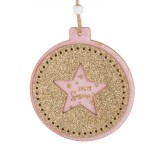 Ornament Brad Crăciun, Model Rotund, Culoare Roz-Bej, Stea Glitter, Oem