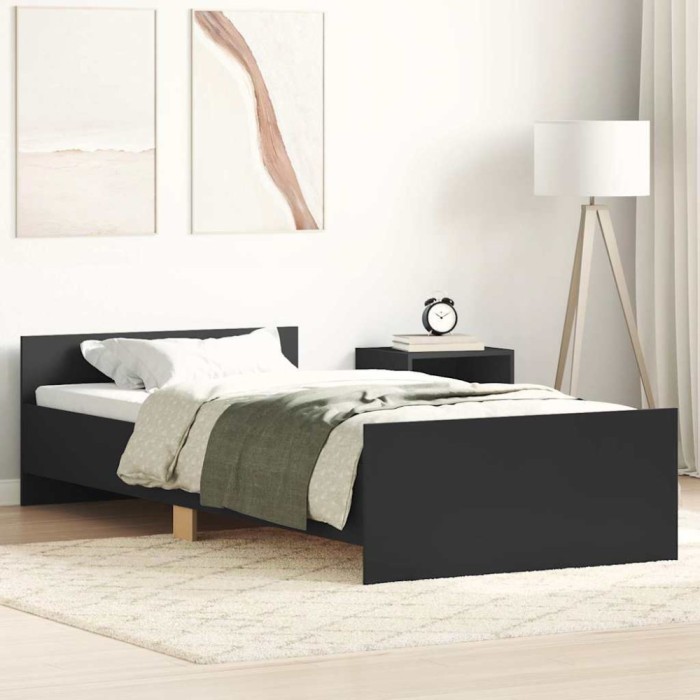 vidaXL Cadru de pat, negru, 90x200 cm, lemn prelucrat