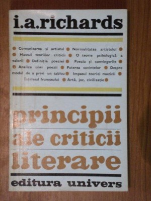 PRINCIPII ALE CRITICII LITERARE-I.A.RICHARDS,BUC.1974 foto