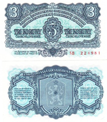 Cehoslovacia 3 Korun 1953 P-81 UNC foto