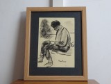 Corneliu Baba, &rsquo;Repaus&rsquo;| Tablou vechi, carbune pe hartie