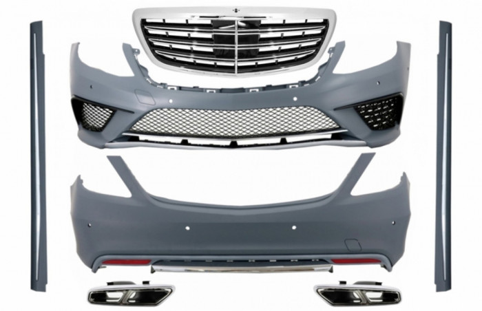 Pachet Exterior Cu Ornamente Tobe Crom Si Grila Compatibil Cu Mercedes-Benz S-Class W222 2013-06.2017 S63 Design COCBMBW222AMGS63WOLFG