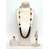 Set Bijuterii Argint 925 Placat Aur Roz cu Agat Negru, Perle Cultură, Colier, Cercei și Inel Reglabil - Paradise Made in Italy