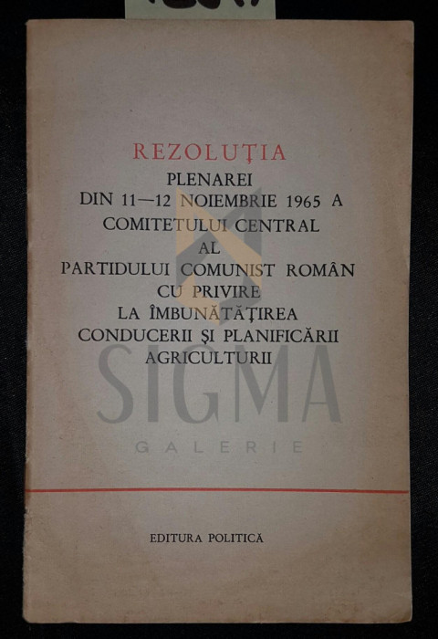 REZOLUTIA PLENAREI DIN 11 12 NOIEMBRIE 1965 A COMITETULUI CENTRAL AL PARTIDULUI COMUNIST ROMAN CU PRIVIRE LA IMBUNATATIREA CONDUCERII SI PLANIFICARII