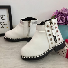 Cizme imblanite scurte albe piele eco botine pt copii fete 28 cod 0727 foto