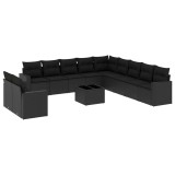 Cumpara ieftin Set canapele de gradina, 12 piese, cu perne, negru, poliratan
