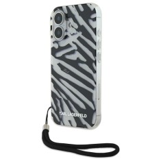 Husa pentru Apple iPhone 16, Karl Lagerfeld, IML Luxury Zebra Pattern with Strap, Neagra