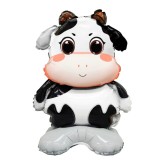 Balon din folie metalizata, flippy, mini figurine animalute, model vacuta, tematica aniversare, 38x58 cm, ambalaj individual, pai inclus, umflare cu a