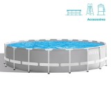 Cumpara ieftin Piscina Intex Prism Ultra Frame 6.1m x 1.32m, Filtrare, Scara, Protectie, Rotunda, Gri