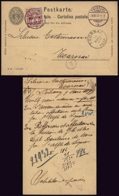Switzerland 1897 Uprated postcard stationery Fribourg to Tournai Belgium DB.173 foto