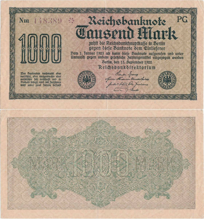 1922 (15 Septembrie), 1.000 Mark (P-76e.1.1) - Germania