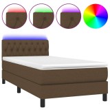 Cumpara ieftin Pat cu arcuri, saltea si LED, maro inchis, 100x200 cm, textil