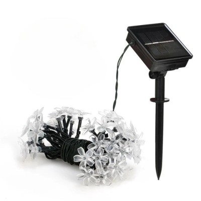 Instalatie craciun, 5 metri, 20 becuri led tip flori de cires, pentru exterior cu incarcare solara, alb cald, flippy foto