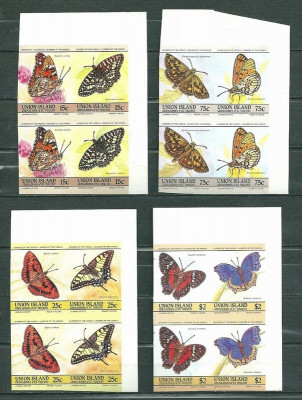 Union Island 1985 Butterflies 4 pairs x 2 imperf. MNH S.587 foto