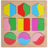 Set Puzzle 3D din lemn,Montessori, Forme geometrice, 18 piese, Multicolor