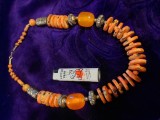 Bijuterie vintage,bijuterie veche,Colier etnic cu margele mari portocalii stil African/ Tibetan,colier superb,poze reale