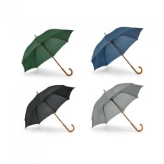 Umbrelă din Poliester cu ax si Maner din Lemn, Deschidere Manuala, 88 cm