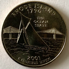 AMERICA QUARTER 1/4 DOLLAR 2001 LITERA D.(„STATUL OCEANULUI - Rhode Island), BU