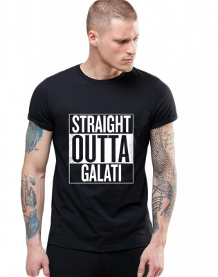 Tricou negru barbati - Straight Outta Galati - 2XL foto