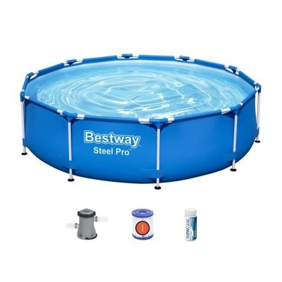 Piscina structura metalica, rotunda, cu pompa filtrare, test analiza apa, albastru, 305x76 cm, Bestway Steel Pro foto