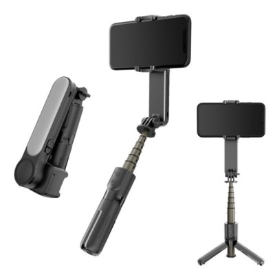 Selfie Stick Gimbal Stabil Bluetooth, 72cm - Techsuit Tripod Mount (L09) - Black foto