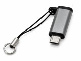 Cumpara ieftin Adaptor gri Lightning la USB-C, convertor compact cu carcasa metalica, snur si inel tip breloc, pentru conectarea dispozitivelor si accesoriilor compa