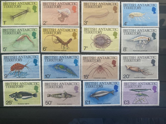 Teritoriul Antarctic Britanic (BAT) 1984 Fauna marina/ Pesti, serie MNH, 16v