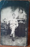 Fotografie tip carte postala, militar cu sotia, perioada interbelica